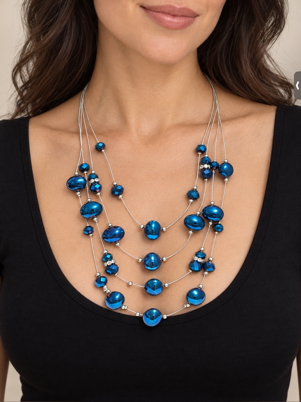Multi-Strand Blue Bead Statement Necklace